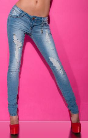 Skinny-Jeans mit Strasssteinen
