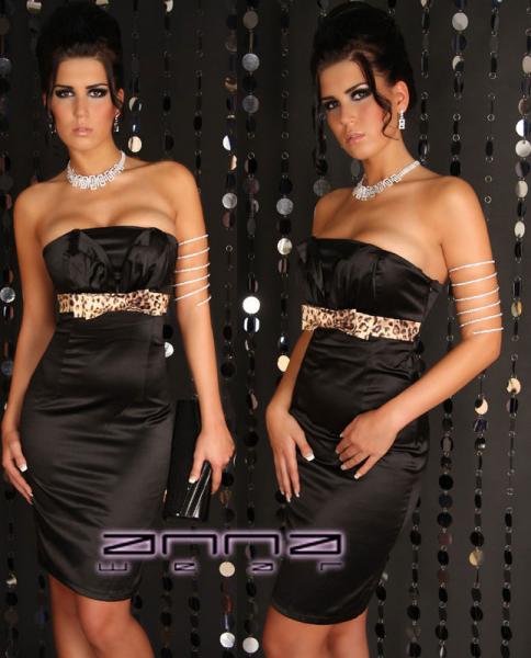 Trägerloses Satin-Minikleid, schwarz