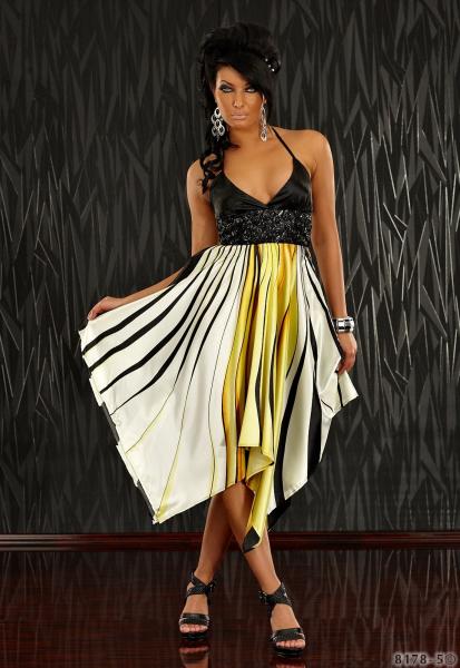 Kleid mit grafischen Streifen-Muster gelb